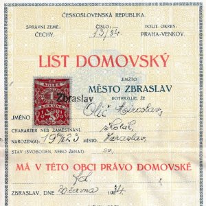 Domovský list M. Oliče (1934)