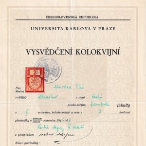 Potvrzení o složení zkoušky z pomocných věd historických u prof. Vojtíška (1949)