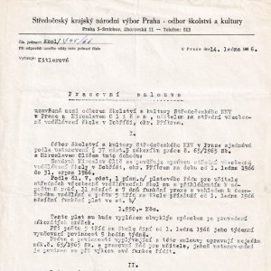 Pracovní smlouva nového ředitele SVVŠ Dobříš M. Oliče (1966)