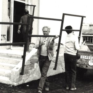 Ředitel Olič na stavbě dnešní budovy gymnázia (1982)