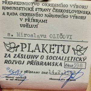 Plaketa Za zásluhy o socialistický rozvoj Příbramska (1983)